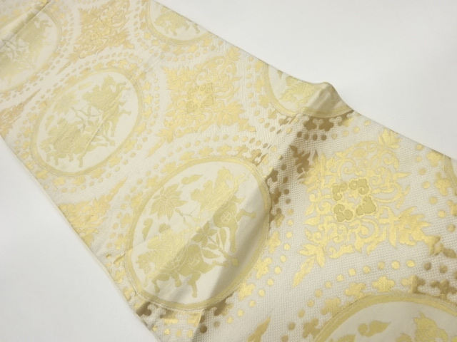 向かい狩人に花菱模様織出し袋帯